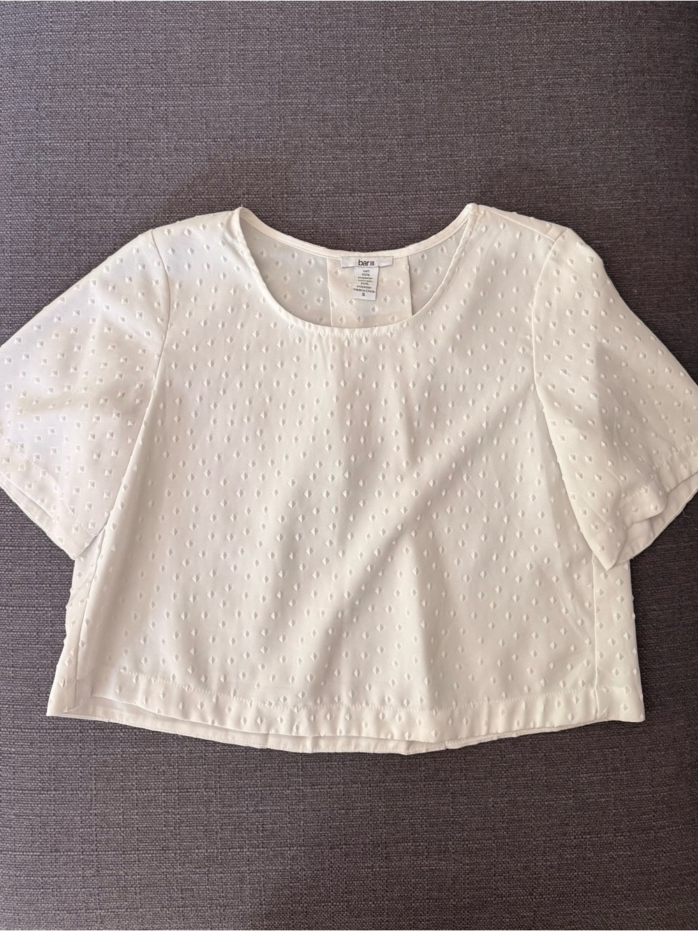 Bar III White Eyelet Short Sleeve Crop Tee